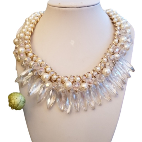 *SOLD* Woven Faceted Crystal Bead Pearl Necklace - Picture 4 of 8